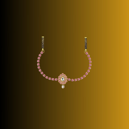 Pink Stone Stud-Gold Platted Brass  Waist Belt Pack Of-1 (sku-bro329)