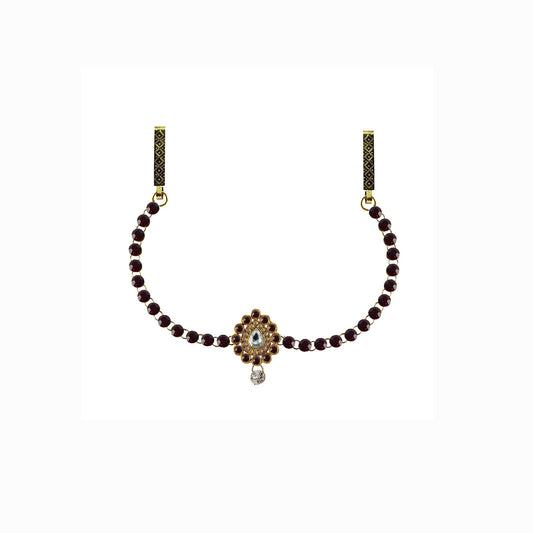 Maroon Stone Stud-Gold Platted Brass  Waist Belt Pack Of-1 (sku-bro331)
