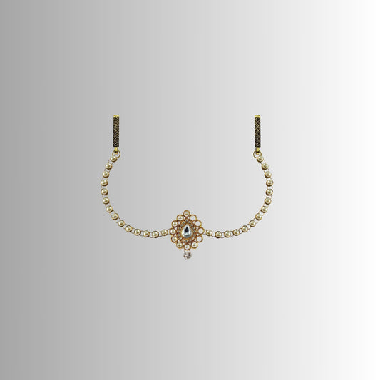 White Moti-Gold Platted Brass  Waist Belt Pack Of-1 (sku-bro336)