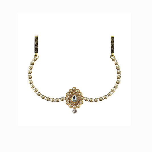 White Moti-Gold Platted Brass  Waist Belt Pack Of-1 (sku-bro336)