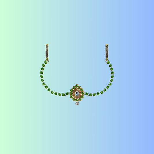 Green Stone Stud-Gold Platted Brass  Waist Belt Pack Of-1 (sku-bro339)