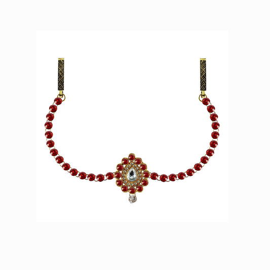 Red Stone Stud-Gold Platted Brass  Waist Belt Pack Of-1 (sku-bro340)