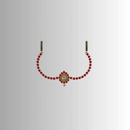 Red Stone Stud-Gold Platted Brass  Waist Belt Pack Of-1 (sku-bro340)