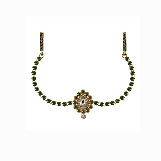 Green Stone Stud-Gold Platted Brass  Waist Belt Pack Of-1 (sku-bro341)