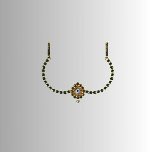 Green Stone Stud-Gold Platted Brass  Waist Belt Pack Of-1 (sku-bro341)