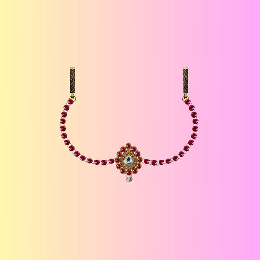 Pink Stone Stud-Gold Platted Brass  Waist Belt Pack Of-1 (sku-bro342)