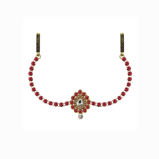 Pink Stone Stud-Gold Platted Brass  Waist Belt Pack Of-1 (sku-bro343)