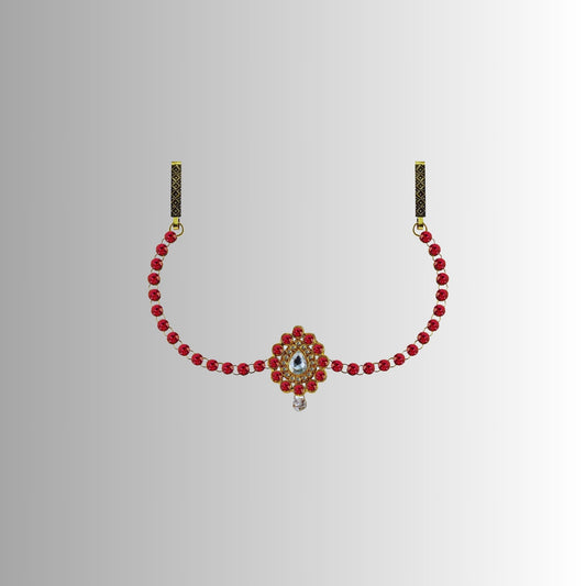 Pink Stone Stud-Gold Platted Brass  Waist Belt Pack Of-1 (sku-bro343)