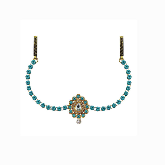 Firozi Stone Stud-Gold Platted Brass  Waist Belt Pack Of-1 (sku-bro344)