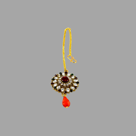 Multi Stone Stud-Gold Platted Brass Mang Tika Pack Of-1 (sku-man188)