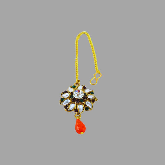 Multi Stone Stud-Gold Platted Brass Mang Tika Pack Of-1 (sku-man189)