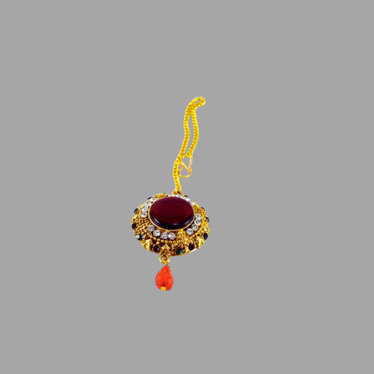 Multi Stone Stud-Gold Platted Brass Mang Tika Pack Of-1 (sku-man190)