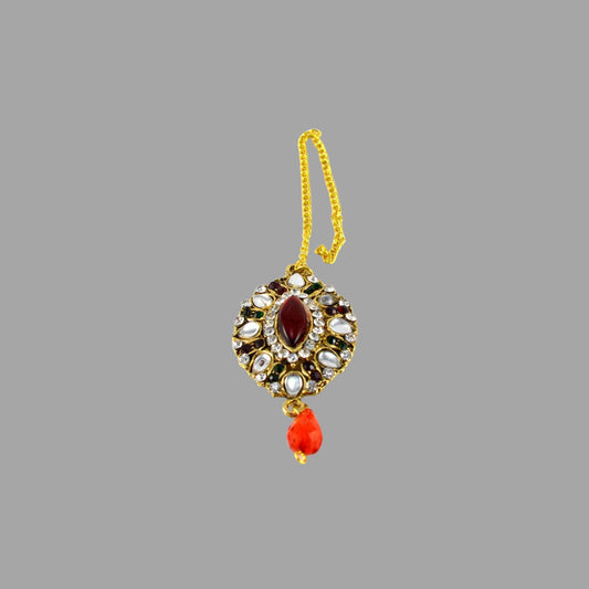 Multi Stone Stud-Gold Platted Brass Mang Tika Pack Of-1 (sku-man191)