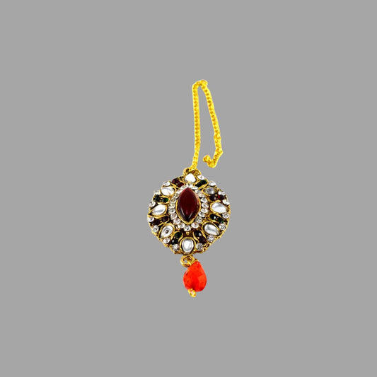 Multi Stone Stud-Gold Platted Brass Mang Tika Pack Of-1 (sku-man191)