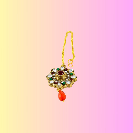 Multi Stone Stud-Gold Platted Brass Mang Tika Pack Of-1 (sku-man192)
