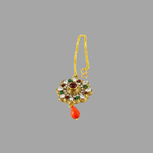 Multi Stone Stud-Gold Platted Brass Mang Tika Pack Of-1 (sku-man192)