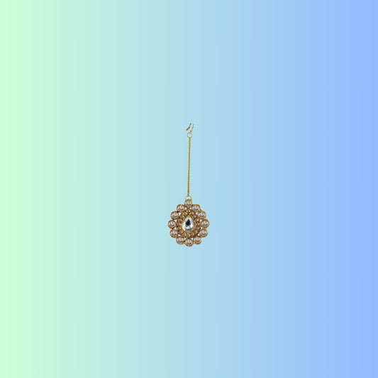 Golden Stone Stud-Gold Platted Brass Mang Tika Pack Of-1 (sku-man205)