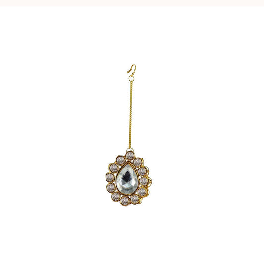 Golden Stone Stud-Gold Platted Brass Mang Tika Pack Of-1 (sku-man206)