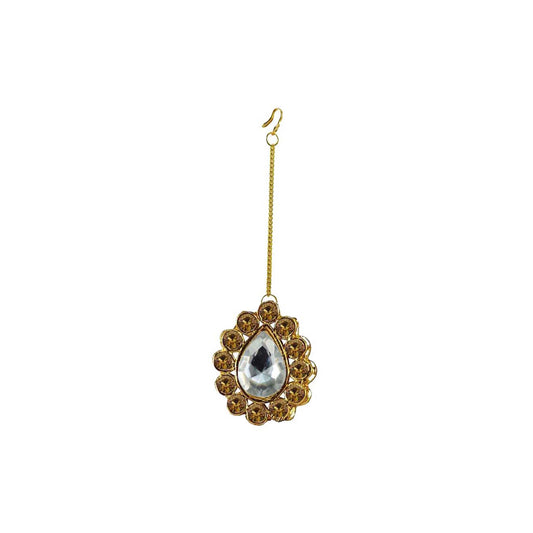 Golden Stone Stud-Gold Platted Brass Mang Tika Pack Of-1 (sku-man210)