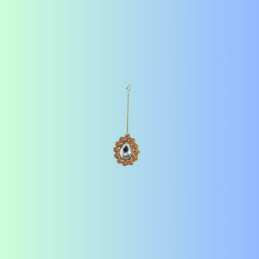 Golden Stone Stud-Gold Platted Brass Mang Tika Pack Of-1 (sku-man214)