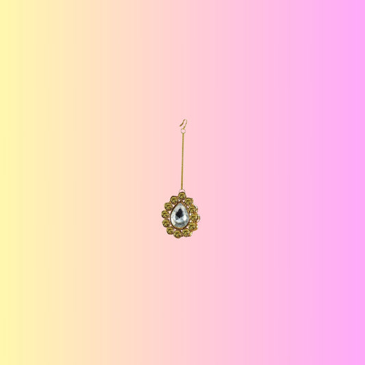 Golden Stone Stud-Gold Platted Brass Mang Tika Pack Of-1 (sku-man216)