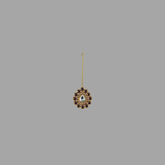 Golden Stone Stud-Gold Platted Brass Mang Tika Pack Of-1 (sku-man217)