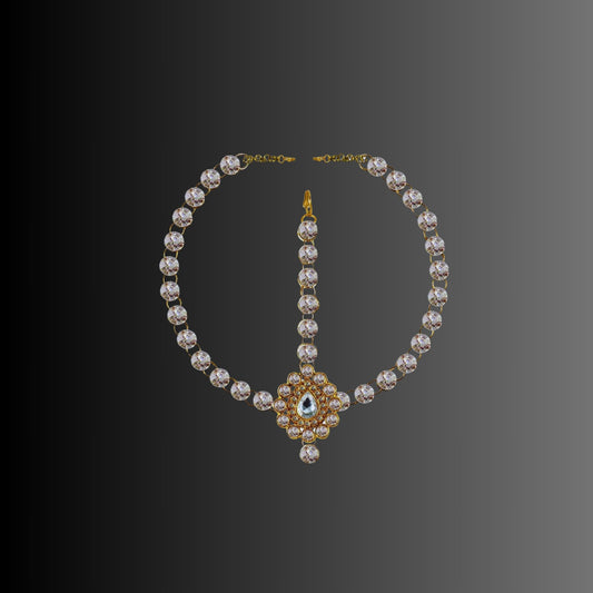 White Stone Stud-Gold Platted Brass Tika Set Pack Of-1 (sku-man303)