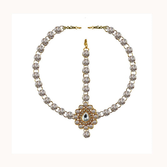White Stone Stud-Gold Platted Brass Tika Set Pack Of-1 (sku-man303)