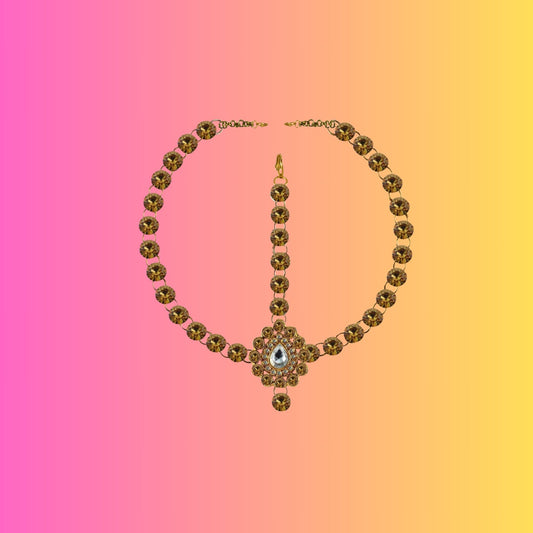 Golden Stone Stud-Gold Platted Brass Tika Set Pack Of-1 (sku-man305)