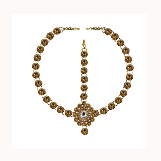 Golden Stone Stud-Gold Platted Brass Tika Set Pack Of-1 (sku-man305)