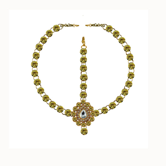 Yellow Stone Stud-Gold Platted Brass Tika Set Pack Of-1 (sku-man308)