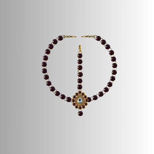 Maroon Stone Stud-Gold Platted Brass Tika Set Pack Of-1 (sku-man312)