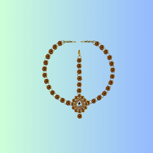 Golden Stone Stud-Gold Platted Brass Tika Set Pack Of-1 (sku-man315)
