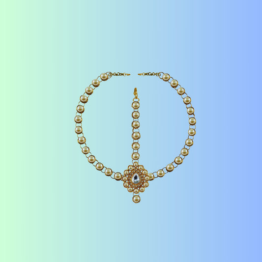 White Moti Gold Platted Brass Tika Set Pack Of-1 (sku-man317)