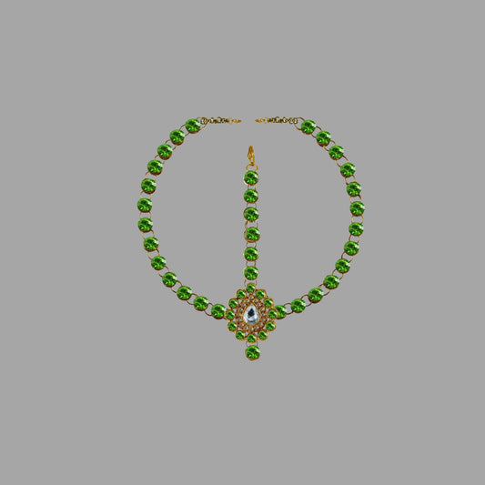 Green Stone Stud-Gold Platted Brass Tika Set Pack Of-1 (sku-man320)