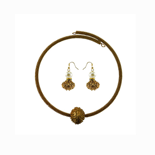 Golden Stone Stud-Gold Platted Brass Hasli (Necklace) Pack Of-3 (sku-nec1394)