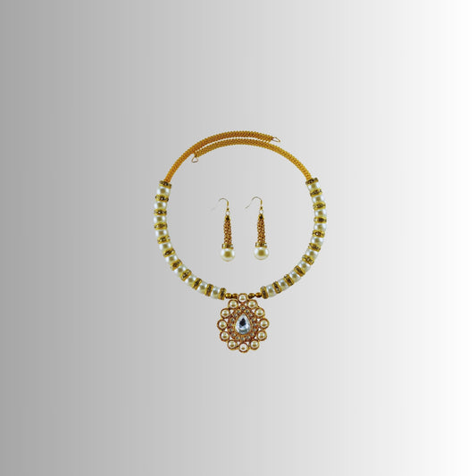 Golden Stone Stud-Gold Platted Brass Hasli (Necklace) Pack Of-3 (sku-nec1538)