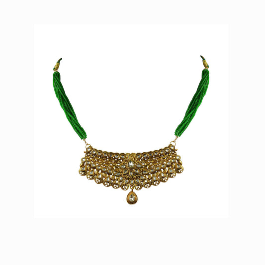 Golden Stone Stud-Gold Platted Brass Rajasthani Aad Pack Of-1 (sku-nec2336)