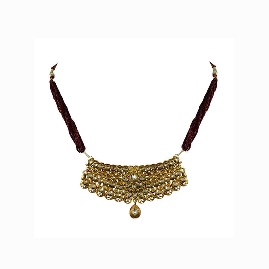 Golden Stone Stud-Gold Platted Brass Rajasthani Aad Pack Of-1 (sku-nec2337)