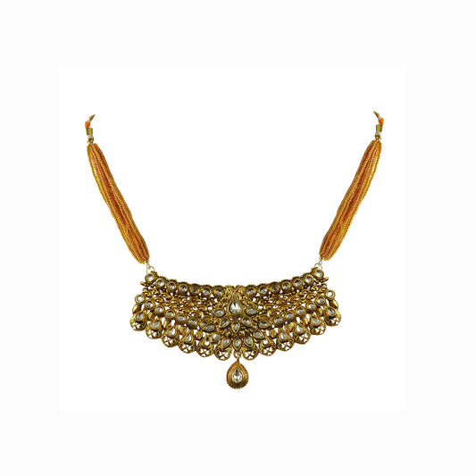 Golden Stone Stud-Gold Platted Brass Rajasthani Aad Pack Of-1 (sku-nec2338)
