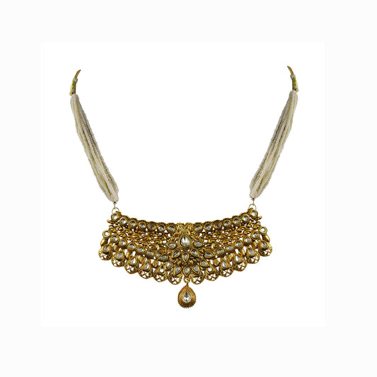 Golden Stone Stud-Gold Platted Brass Rajasthani Aad Pack Of-1 (sku-nec2339)