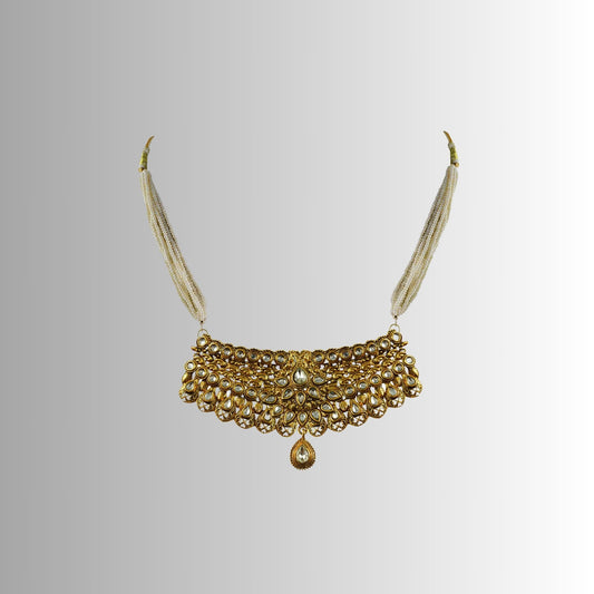 Golden Stone Stud-Gold Platted Brass Rajasthani Aad Pack Of-1 (sku-nec2339)