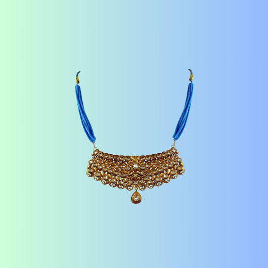 Golden Stone Stud-Gold Platted Brass Rajasthani Aad Pack Of-1 (sku-nec2340)