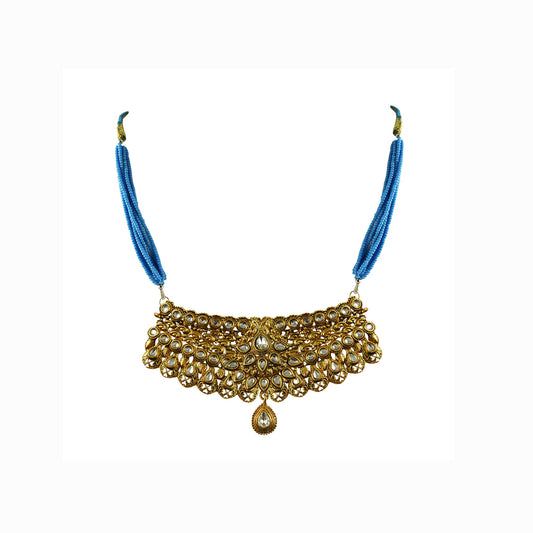 Golden Stone Stud-Gold Platted Brass Rajasthani Aad Pack Of-1 (sku-nec2340)