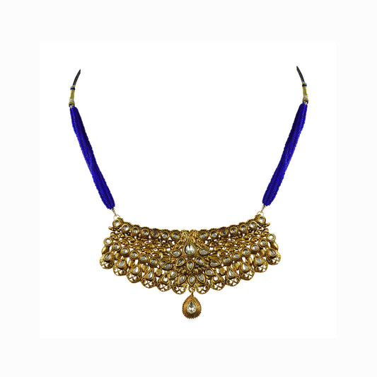 Golden Stone Stud-Gold Platted Brass Rajasthani Aad Pack Of-1 (sku-nec2341)