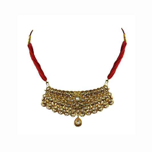 Golden Stone Stud-Gold Platted Brass Rajasthani Aad Pack Of-1 (sku-nec2342)