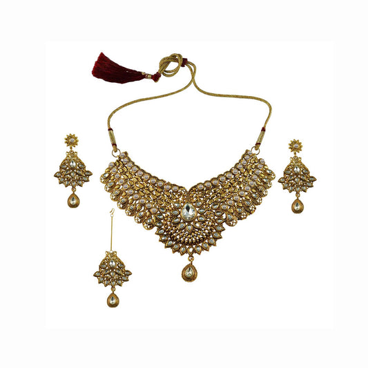 Golden Stone Stud-Gold Platted Brass Necklace set  Pack Of-4 (sku-nec2579)