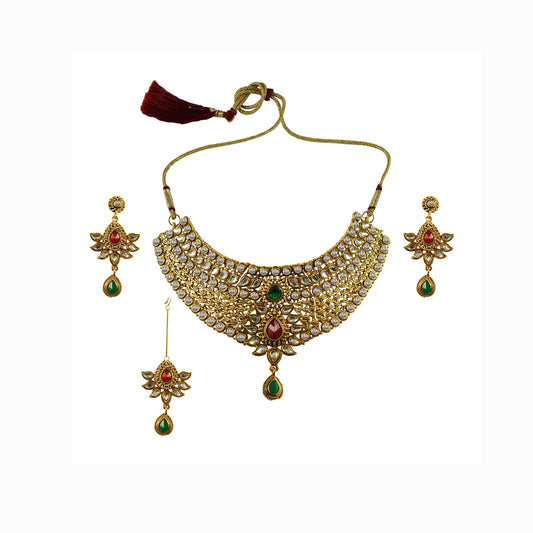 Golden Stone Stud-Gold Platted Brass Necklace set  Pack Of-4 (sku-nec2580)