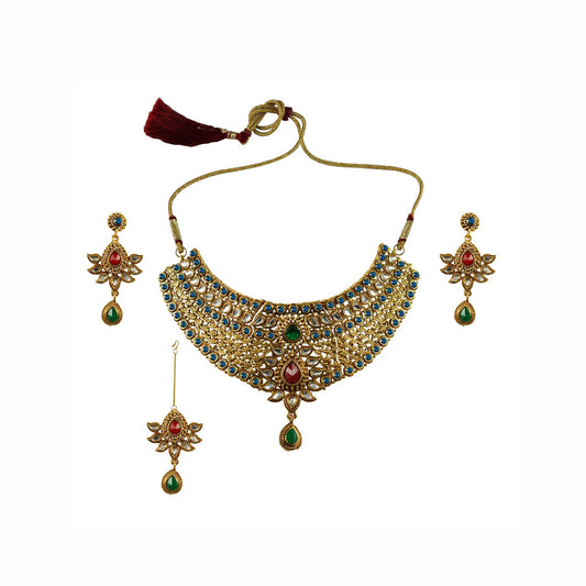 Golden Stone Stud-Gold Platted Brass Necklace set  Pack Of-4 (sku-nec2582)