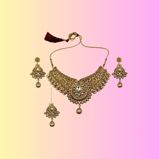 Golden Stone Stud-Gold Platted Brass Necklace set  Pack Of-4 (sku-nec2583)